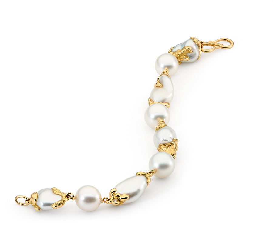 Yellow Gold Pearl Bracelet