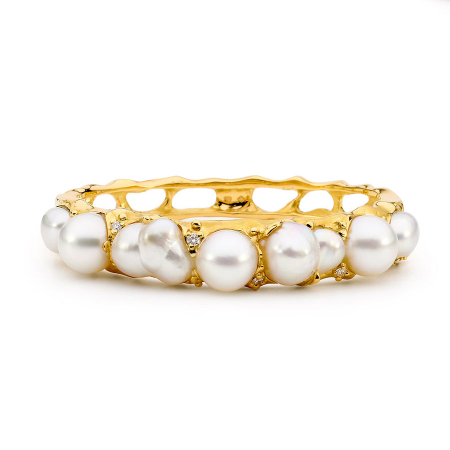 Hand carved free-form style pearl and diamond bangle  online jewellery shop buy jewellery online jewellers in perth perth jewellery stores wedding jewellery australia gold jewellery perth