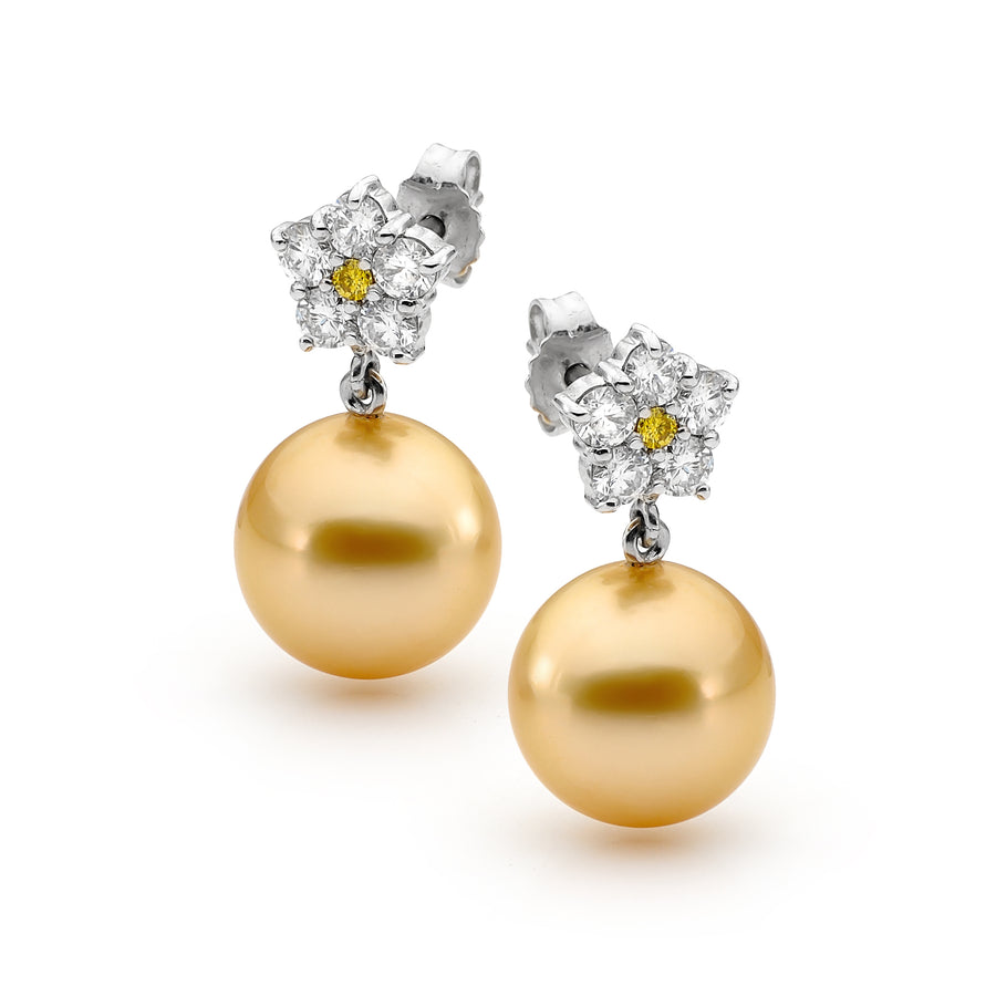 Golden South Sea pearl and diamond earrings online jewellery shop buy jewellery online jewellers in perth perth jewellery stores wedding jewellery australia gold jewellery perth diamond stud earrings diamonds perth
