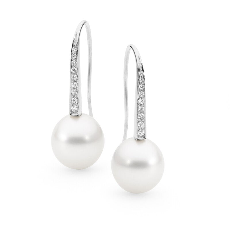 Oval Pearl and Diamond French Hook Earrings online jewellery shop buy jewellery online jewellers in perth perth jewellery stores wedding jewellery australia diamonds for sale perth pearl jewellery