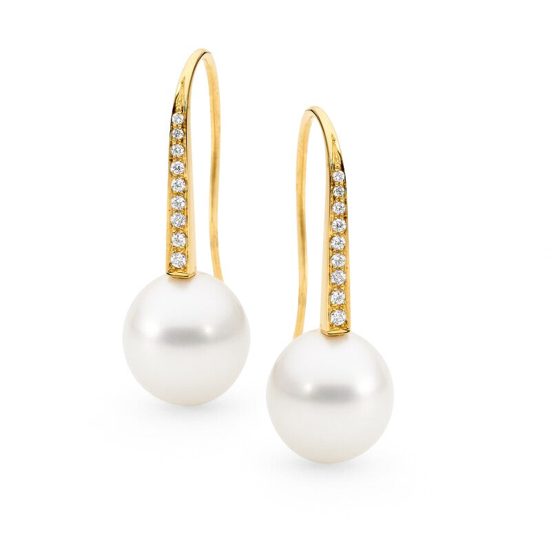 Oval Pearl and Diamond French Hook Earrings online jewellery shop buy jewellery online jewellers in perth perth jewellery stores wedding jewellery australia diamonds for sale perth pearl jewellery