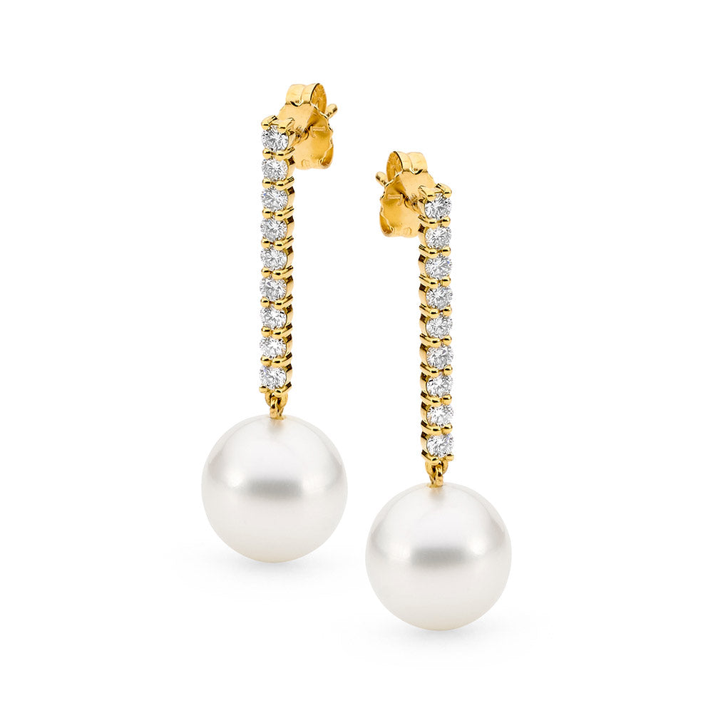 Pave Row Diamond and Pearl Earrings online jewellery shop buy jewellery online jewellers in perth perth jewellery stores wedding jewellery australia diamonds for sale perth gold jewellery perth pearl jewellery