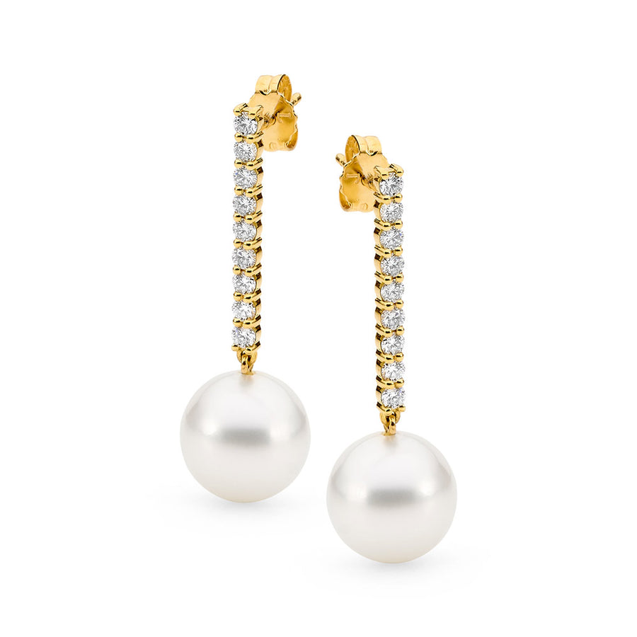 Pave Row Diamond and Pearl Earrings online jewellery shop buy jewellery online jewellers in perth perth jewellery stores wedding jewellery australia diamonds for sale perth gold jewellery perth pearl jewellery