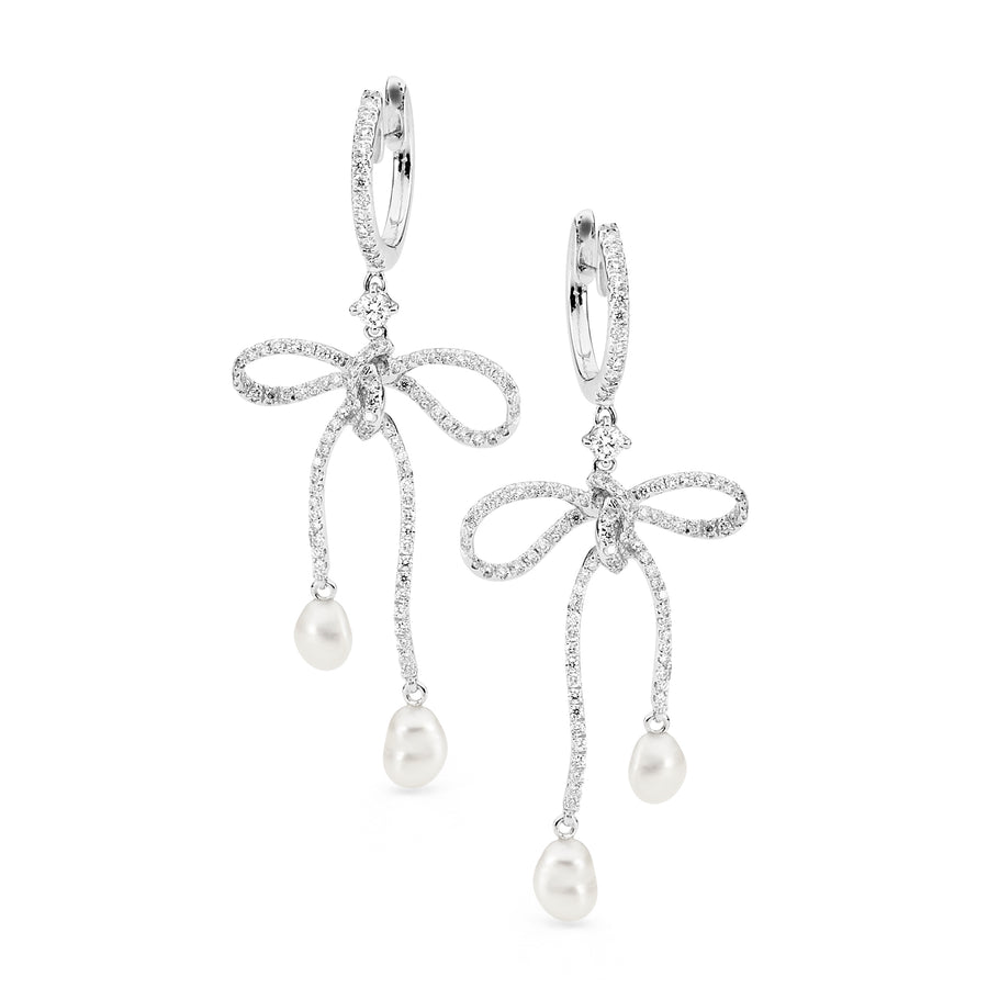 Bow Tie Diamond and Pearl Earrings
