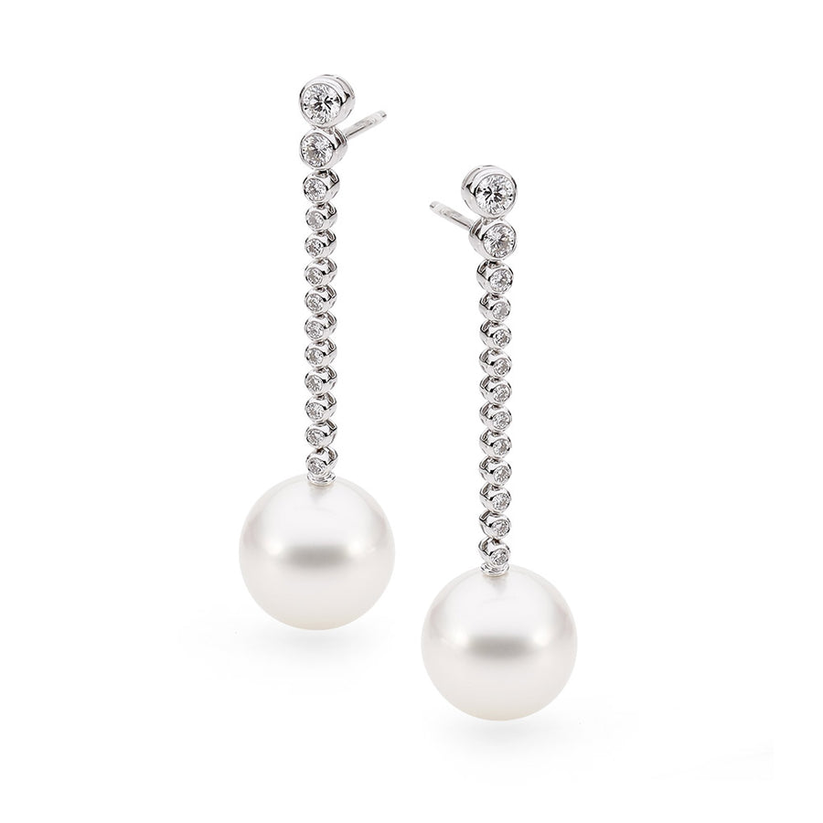 Graduated Diamond and Australian Pearl Earrings  online jewellery shop buy jewellery online jewellers in perth perth jewellery stores wedding jewellery australia pearl jewellery diamond stud earrings diamonds perth