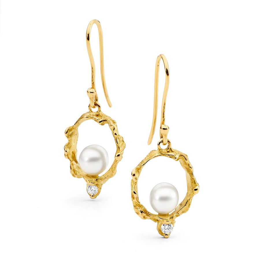Australian South Sea Seedless Pearl and Diamond Drop Earrings