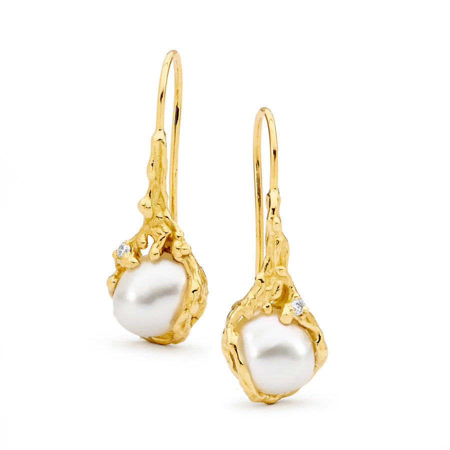 Organic Diamond and Pearl Earrings