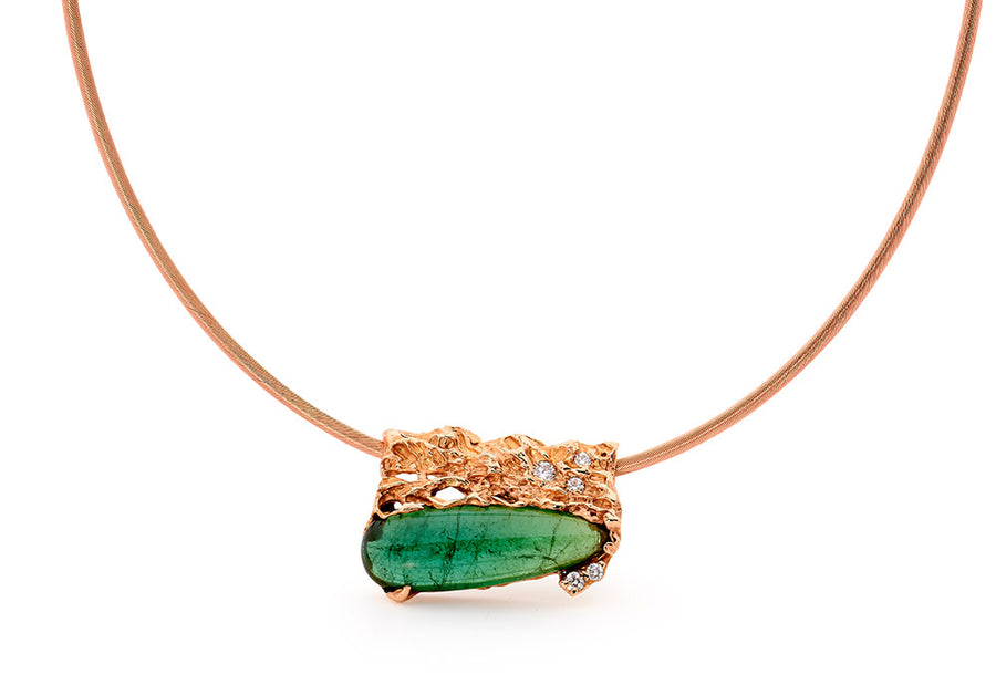 Freeform textured rose gold diamond and tourmaline pendant online jewellery shop buy jewellery online jewellers in perth perth jewellery stores wedding jewellery australia