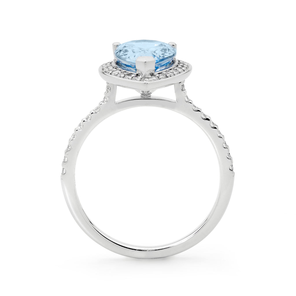 Pear Shaped Aquamarine and Diamond Halo Ring