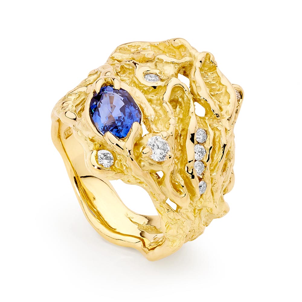 Sapphire and Diamond Freeform Ring