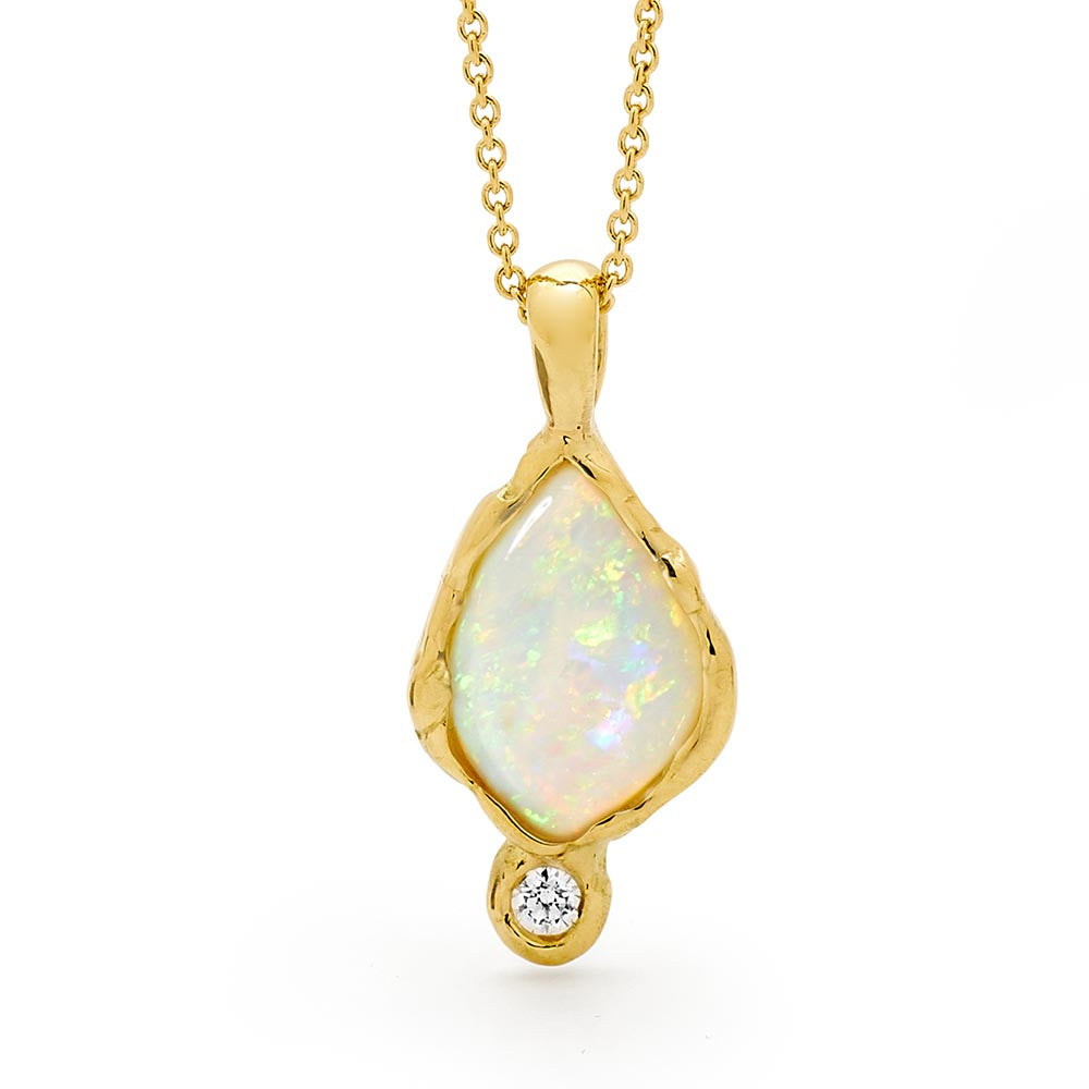 Freeform Opal and Diamond Pendant