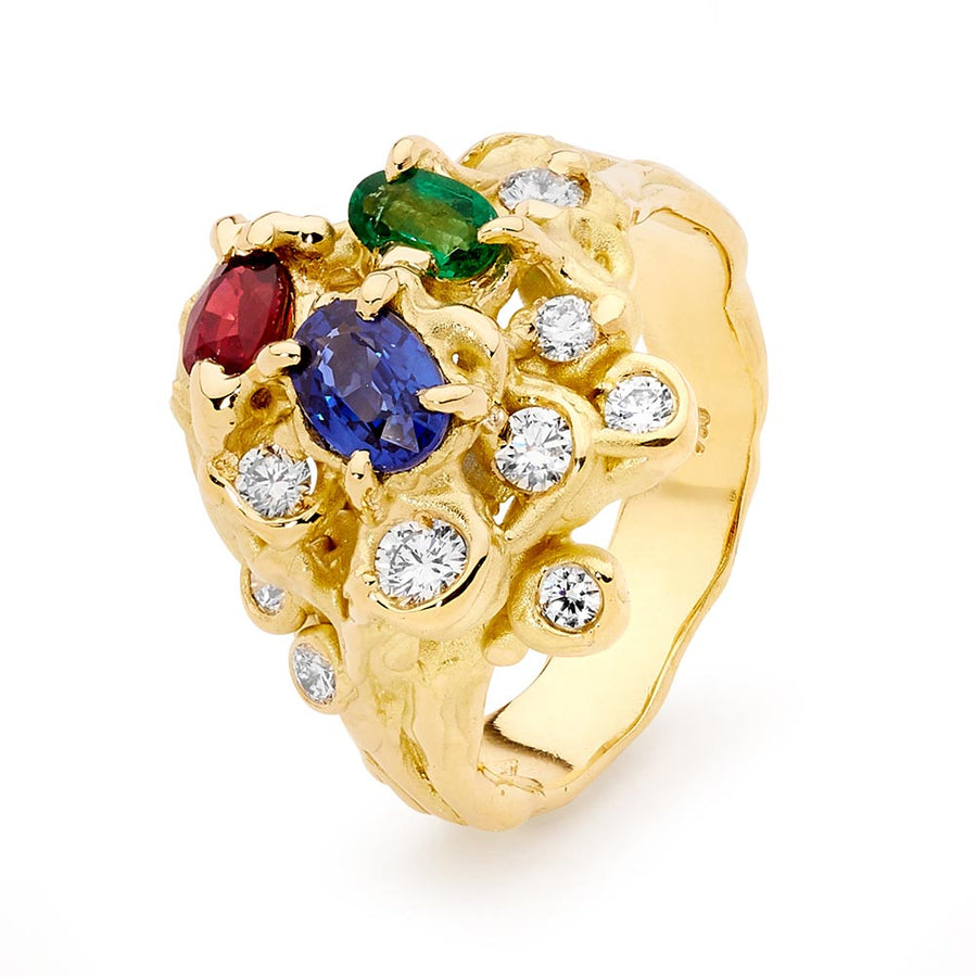 Coloured Gemstone and Diamond Freeform Ring