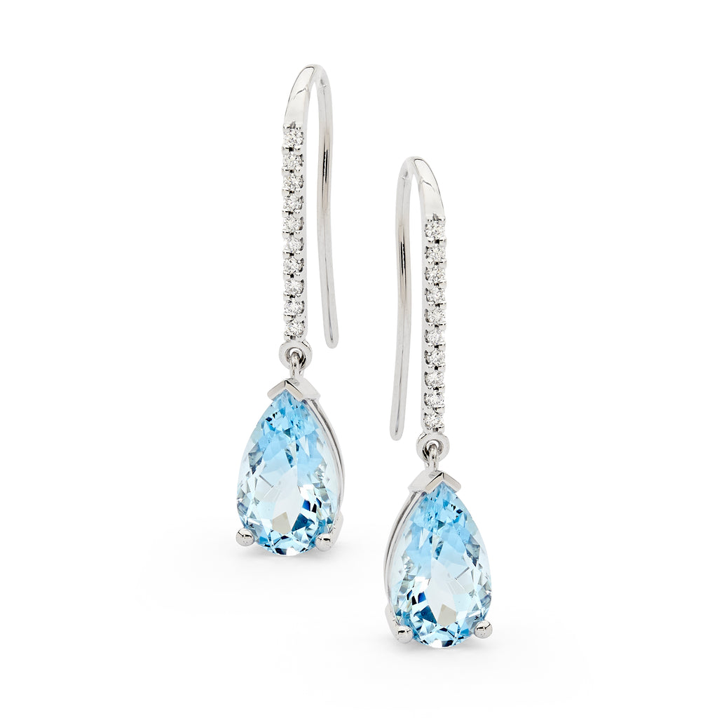 Pear Shaped Aquamarine and Diamond Earrings