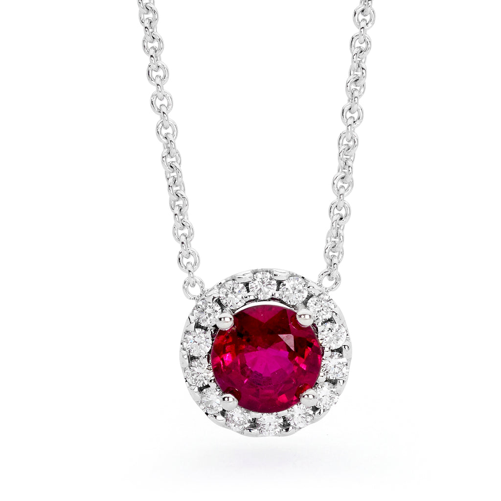 Ruby and Diamond Halo Necklace