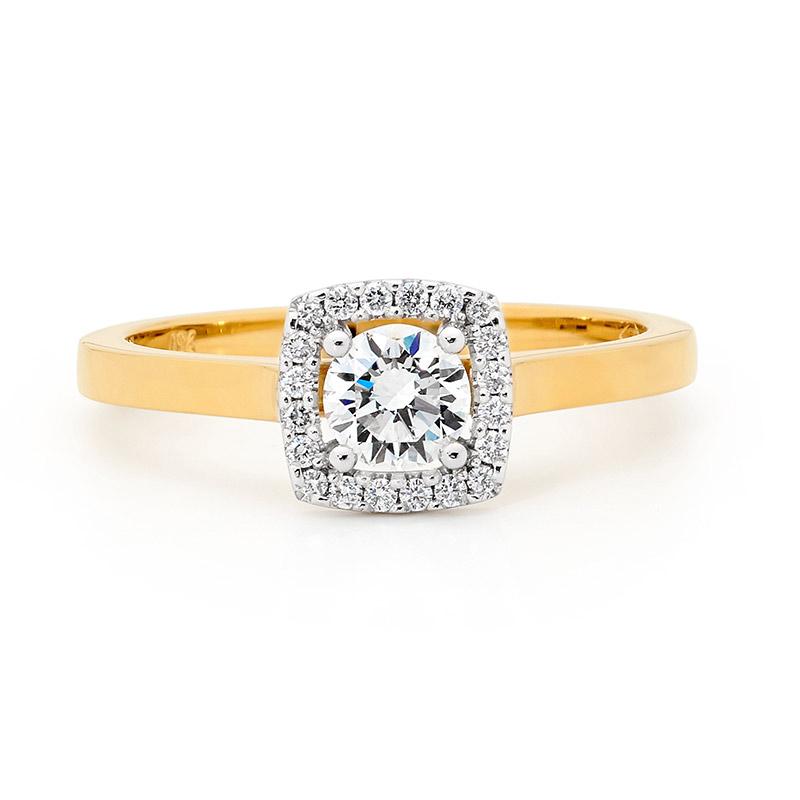 Yellow Gold Round Brilliant Cut Diamond Halo Ring